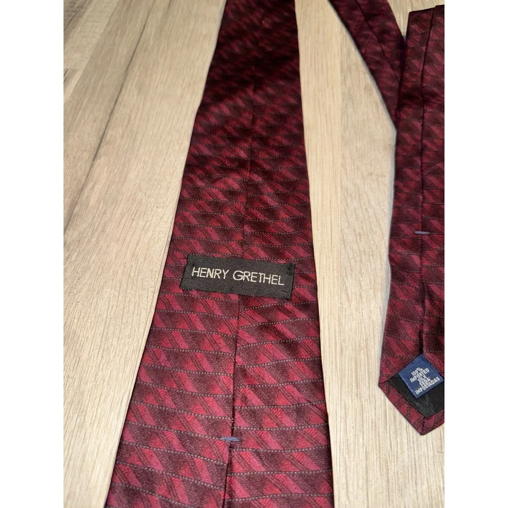 Henry Grethel 100% Silk Red/Black Geometric Jacquard Classic Men's Tie